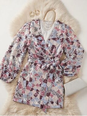 Buddy Love Adeline Sequin Wrap Dress Multicolor Small Geometric Patchwork